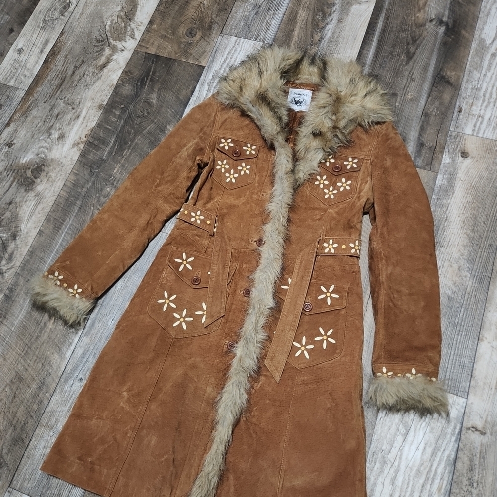 Vintage 70's Jessie USA Women's Leather Daisy Print Coat